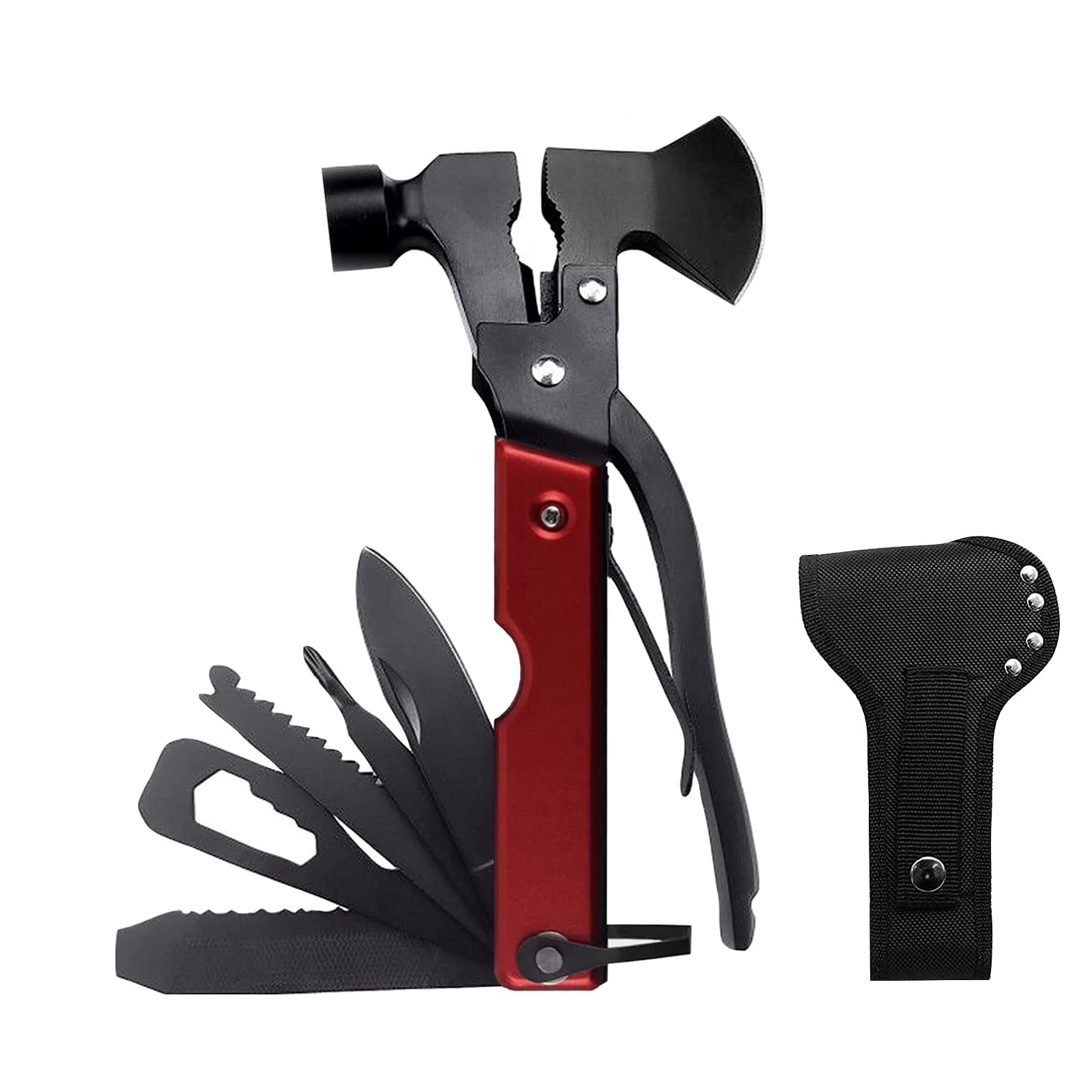 Wyewye Mini Hatchet Multi Tool - Survival Equipment, Men's Gifts, Black/Red Stainless Steel