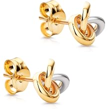 Orovi Stud Earrings for Women, 10k 417 Solid Yellow and White Gold Two-Tone 0.25Inch Knot Design, Secure Post and Butterfly Back, Hypoallergenic Earrings, Delivered in Jewelry Box