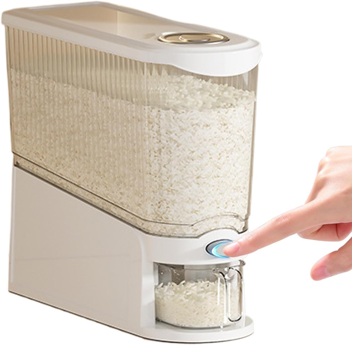 Rice Storage Dispenser, 13.23 Lb Press Type Grain Container With Anti Gnat