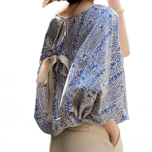 [MUGEHUA] レディース シャツ ブラウス 総柄 ドルマン ブラウス レディース 春 夏 トップス ゆったり 大きい バックリボン 可愛い オフィス デート 通勤 春 夏 秋のサムネイル