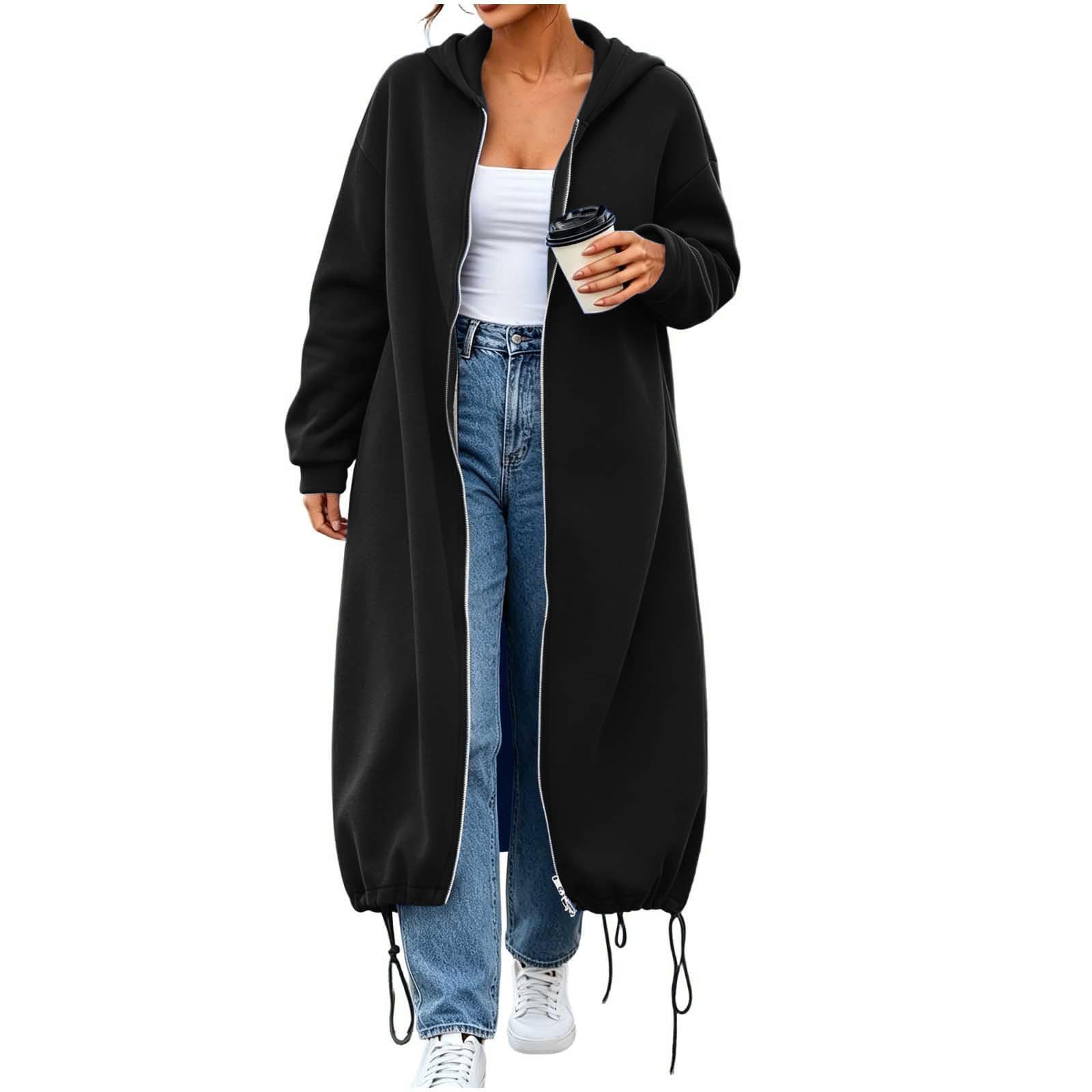 Generico Felpe con Cappuccio da Donna con Zip Oversize A Tunica Lunga | Felpe Casual A Maniche Lunghe Sweatshirt Autunno Inverno Giacca Con Cappuccio Cappotto Da Indossare Tutti I Giorni