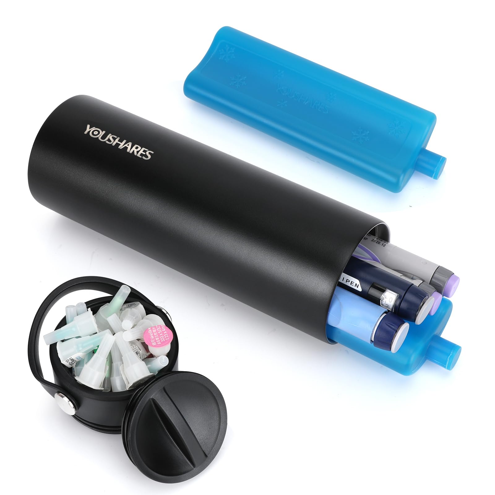 YOUSHARES 1-5 Plumas Nevera Medicamentos Portatil - 24H Nevera Insulina Viaje con Bolsa de Hielo Aprobada por la TSA, Estuche Plumas Insulina Isotermica para Viajes Largos y Diarios (Negro)