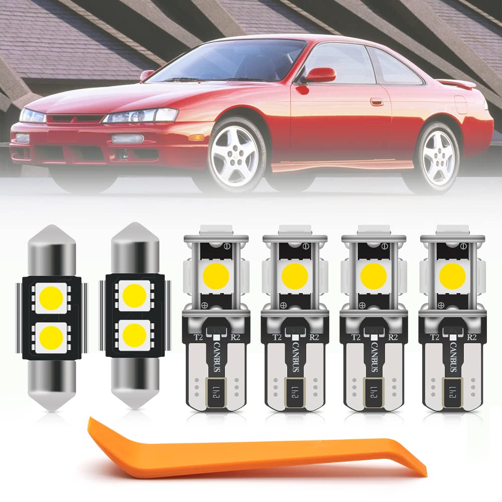 6pcs White LED Interior Lights Bulb Kit for Nissan 240SX 1995 1996 1997 1998 LED Dome Trunk License Plate Lights Super Bright 6000K LED Interior Light