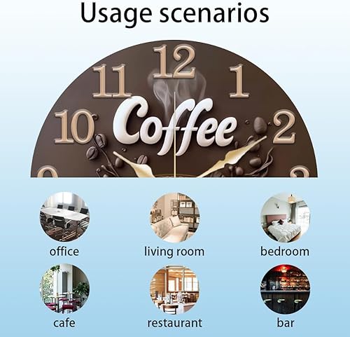 Miniatura 3 de CHGCRAFT Reloj de pared con patrón de grano de café 3D de 12 pulgadas, reloj redondo para colgar en la pared, funciona con pilas, para dormitorio,
