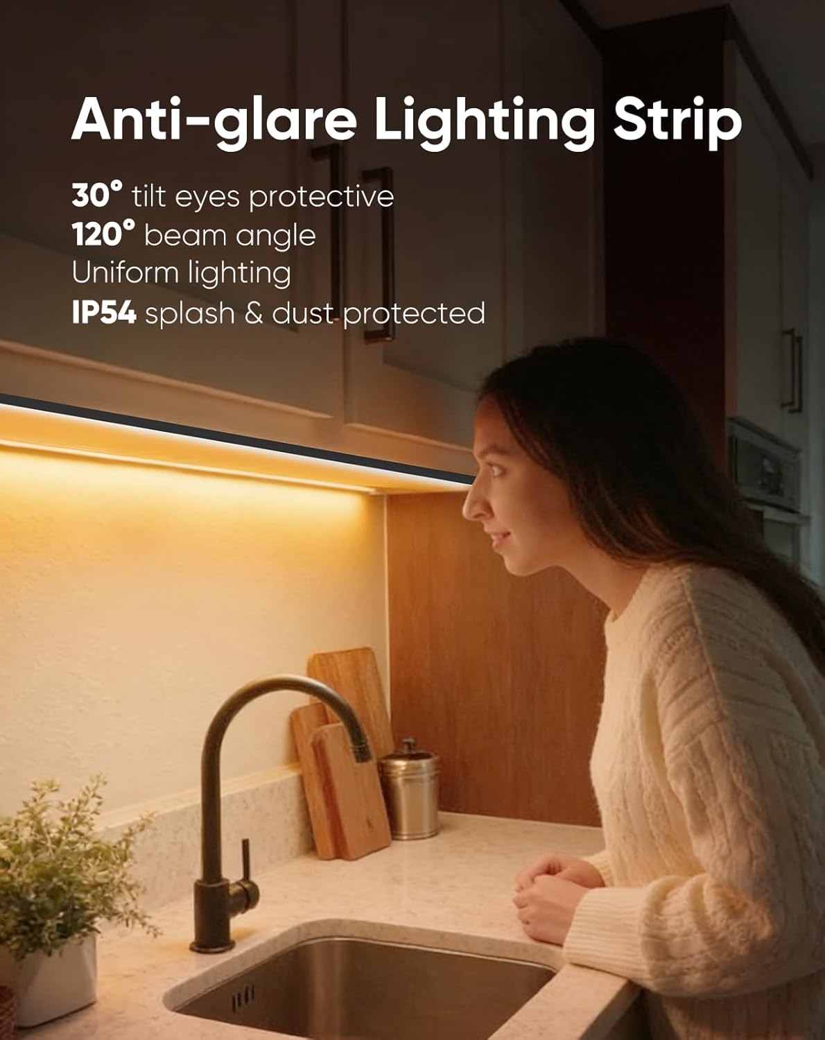 Shine Decor Under Cabinet Lighting Strip, Free Cuttable LED Silicone Neon Rope Hardwired 24V Anti-Glare Bright Cozy 684 Lumen for Indoor, Adhesive Black Shell 2700K Warm 36” UL Certified, No Adapter