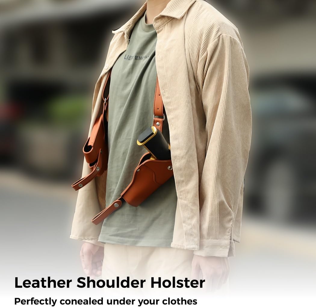 Leather Shoulder Holster for Men, Universal Vertical Concealed Carry Holster for Outdoors