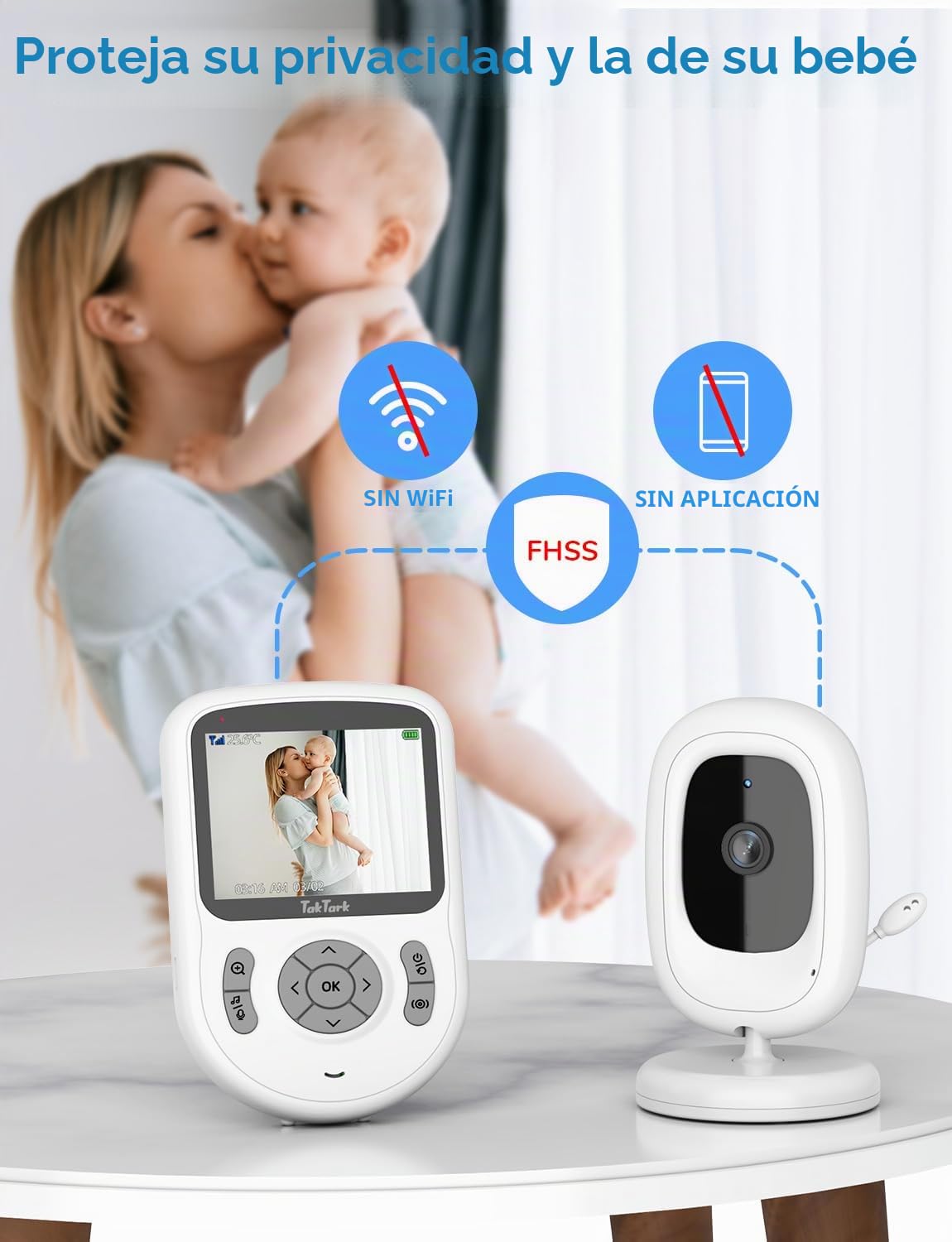 TakTark Camara Vigilancia Bebe, 2.8 Pulgadas 720P HD 750mAh Vigilabebes con Camara con Pantalla IPS,Visión Nocturna,Comunicación Bidireccional,VOX,Control de Temperatura,Nanas,sin WiFi sin App