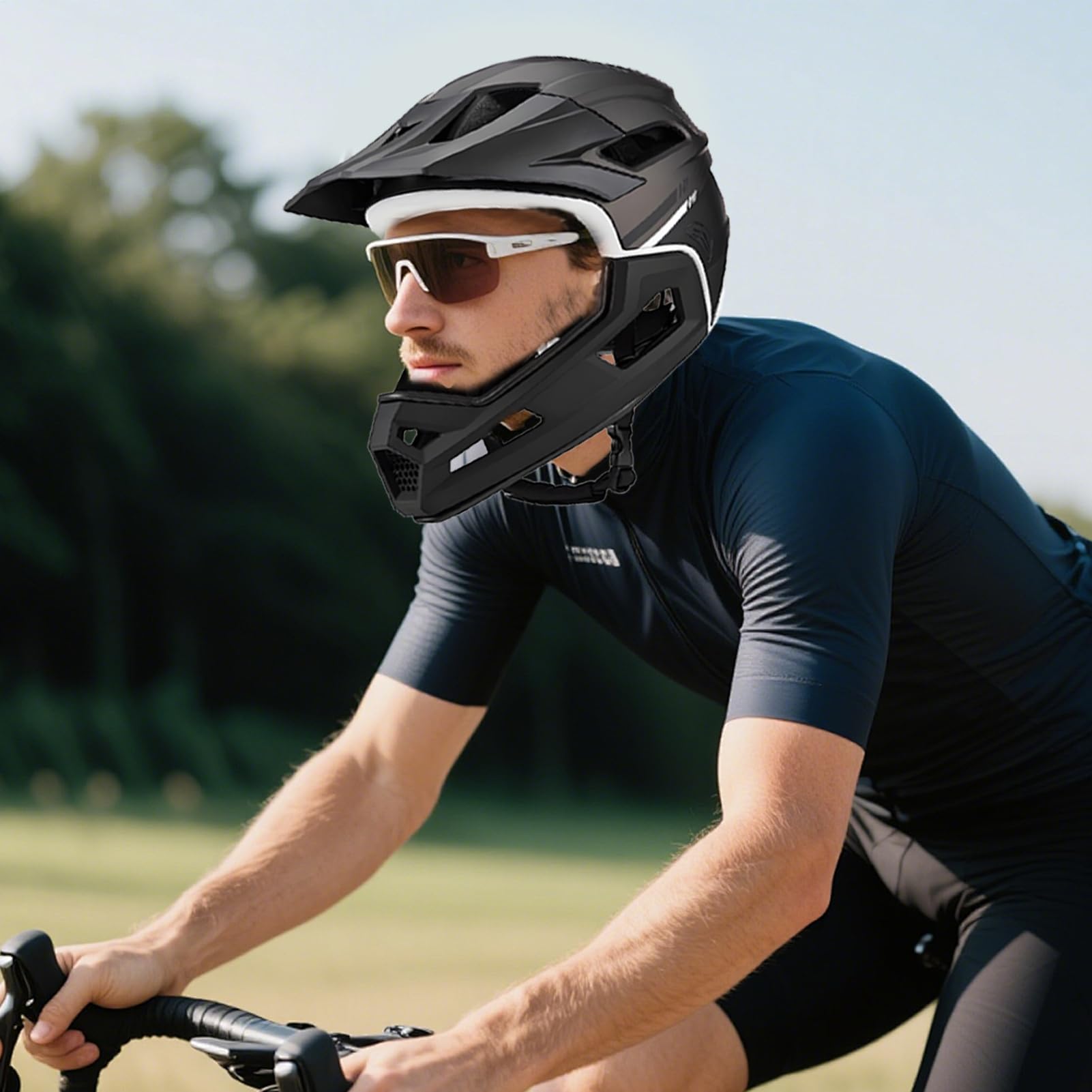 Casco De Bicicleta De Montaña Full Face,Casco De con Almohadilla Desmontable para La Barbilla | Equipo De Protección Cabeza Ajustable con Absorción De Impactos para Ciclistas Usuarios Principiantes Y