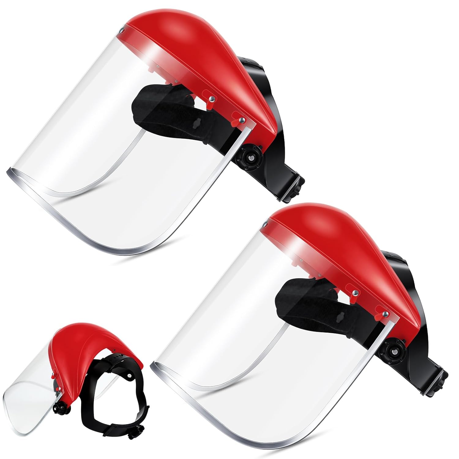 Amylove 2 Pcs Safety Face Shield Mask Full Impact Clear Face Mask with Crown for Grinding Cutting Weed Moving Construction (Red,Clear)