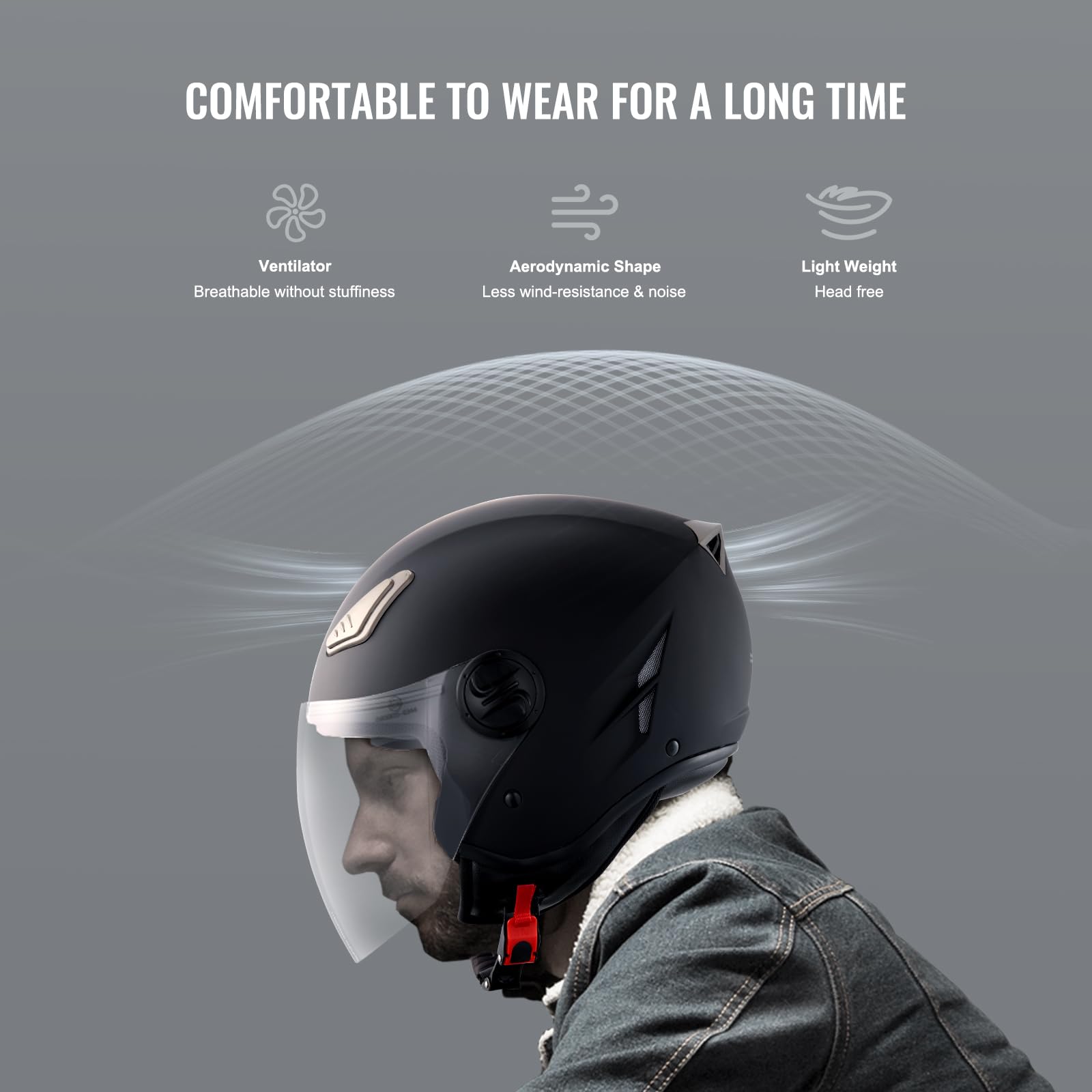 VEVOR Casco de Motocicleta, 3/4 de Cara, ABS y de Alta Densidad con Ranura para Bluetooth y Lentes Intercambiables, Cómodo Casco de Motocross, Apto para Jóvenes y Adultos, 347 x 275 x 238 mm