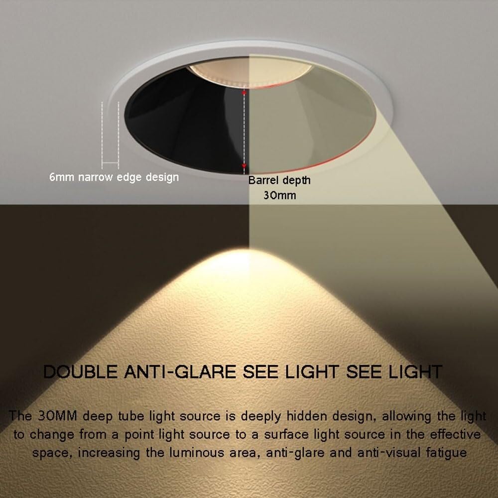 XBTGS LED-Einbauleuchte, 8,4 cm, 12 W, 3 CCT 3500 K/4000 K/6000 K wählbar, schmale Einfassung, LED-Dosenleuchten, Waschbecken-Ghts, Weiß - 6000 K, Weiß - 6000 K