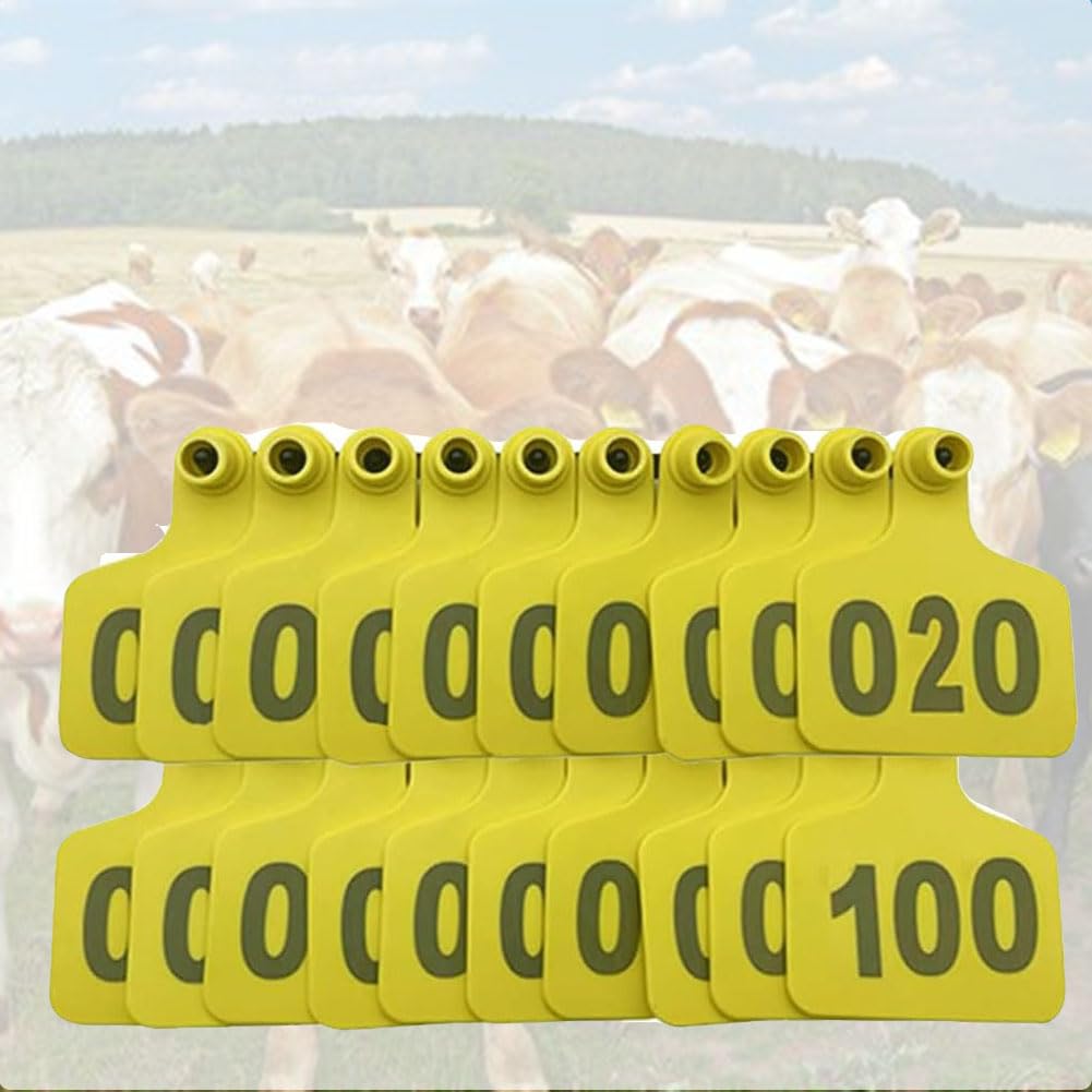 Ohrmarken 1–1000 Rinder-Ohrmarken, Kunststoff-Vieh-Ohrmarke, Kuh-Ohrmarken für personalisierte Markierung, Tier-Ohrmarke für Schafe, Rinder, Ziegen, Schweine Yellow 4*5cm (1.57*1.96in) 001-100