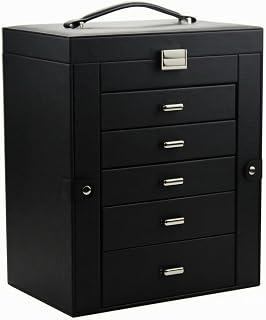 Jewelry Organizer Box with Drawers Compartmentalized Accessory Storage Box with Handle Synthetic Leather Watch and Jewelry Case for Dresser