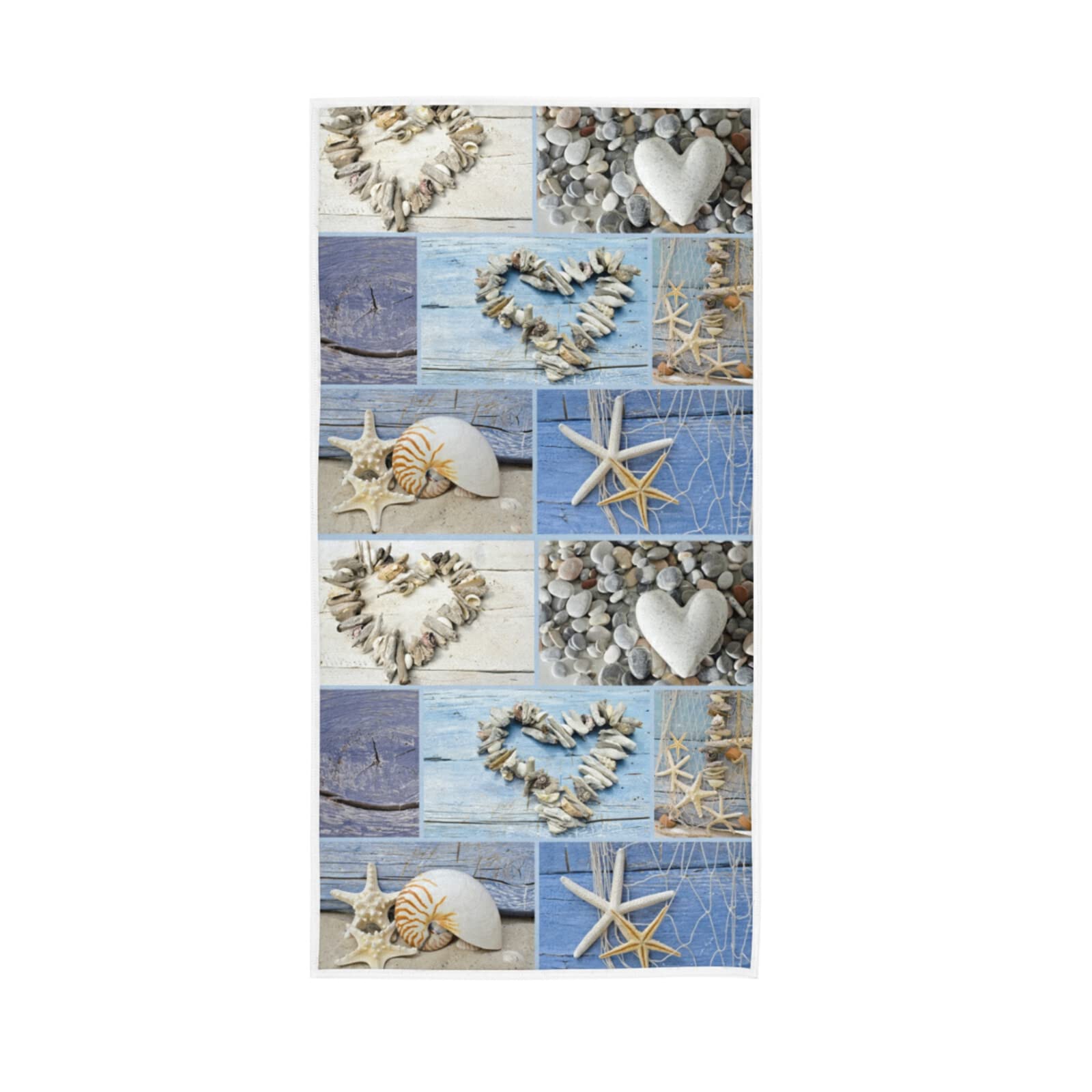 LSRCPD Collage with Hearts of Seashells, Starfish, Driftwood and Beach Goods Soft Hand Bath Towel 30" x 15" Thin Fast Drying Absorbent Soft Towels for Kitchen Gym Spa Hotel Beach