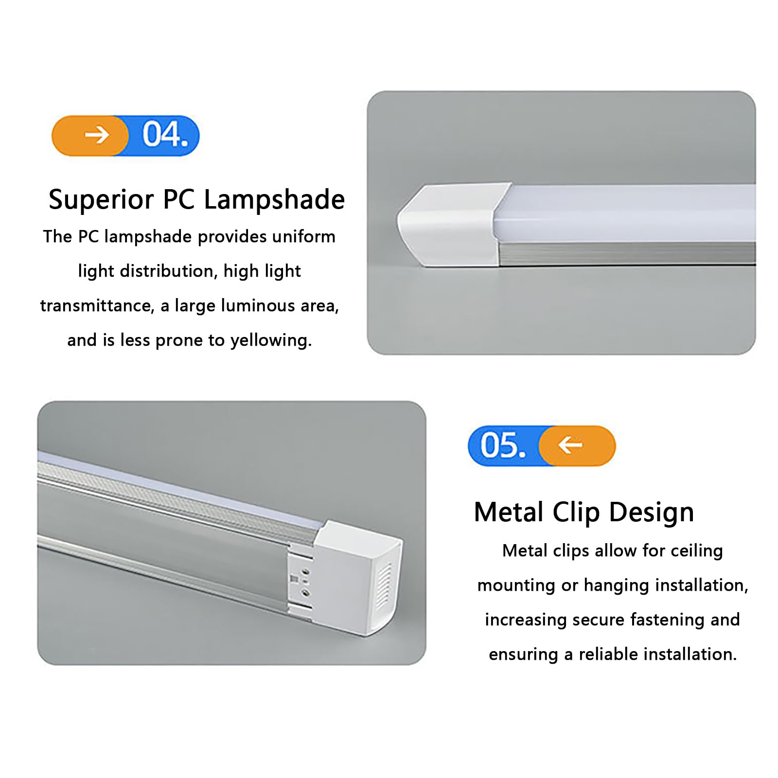 Paquete De 6 Luminarias Lineales LED, 3 Opciones De Color 3000K, 4000K Y 6500K, Tira De Luz Moderna De Aluminio, Iluminación De Bajo Consumo Para Cocina, Garaje, Taller, Techo, 3000K-90cm/35.4in