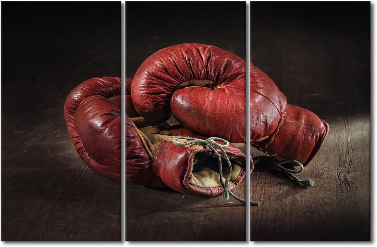 Canvas Wall Art Wall Decor Sports Theme 3 Piece Fitness Wall Art Boxing Glove Athletic Contemporary Home Decor for Office Canvas Art Body Exercise Poster Printings Framed Ready to Hang(24"Wx36"H)