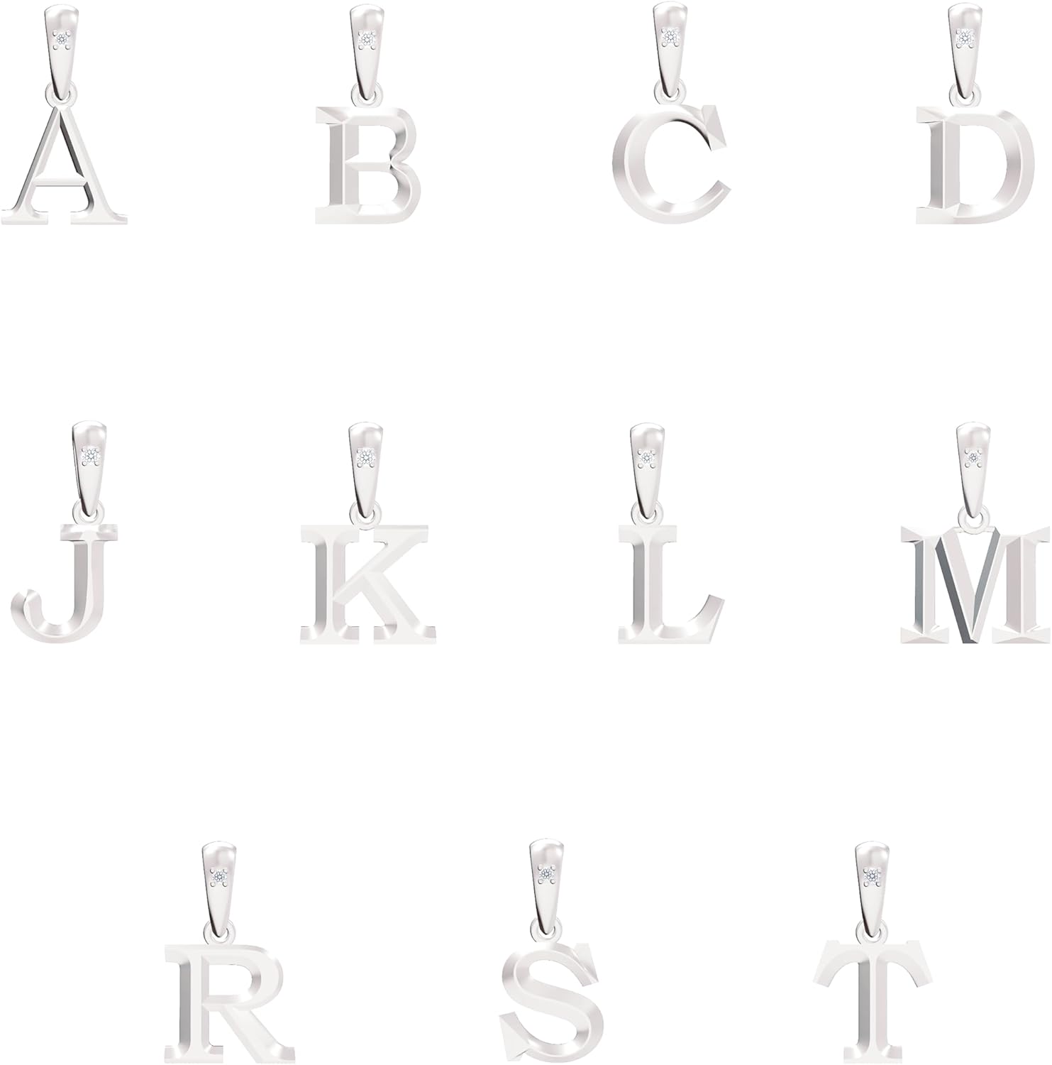 10K Solid White or Yellow Gold Letter Charm Pendant Charm | Diamond Accent | Beveled Initial with Dangle Bail| Personalized Jewelry