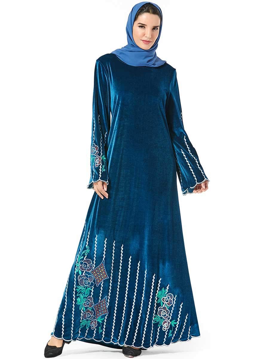 YUANCHENGVelvet Abaya Pakistan Dubai Turkey Bangladesh Islamic Clothing Hijab Kaftan Women Black Blue Muslim Maxi Dress Plus Size Robe