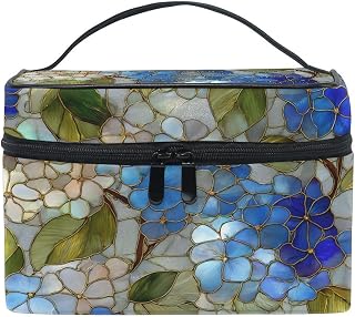 ALAZA Stained Glass Hydrangea Large Makeup Bag Travel Cosmetic Bags Make Up Organizer Case
