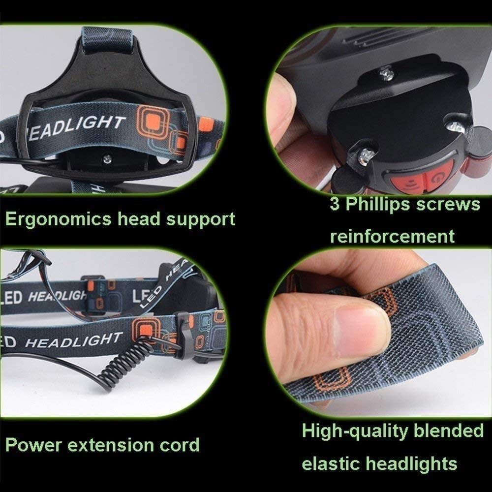 Ładowana czołówka, latarka LED latarka czołowa, ładowana przez USB wodoodporna latarka czołowa do użytku na zewnątrz na kemping na rower do biegania wędkowania, lampy czołowe dla dorosłych