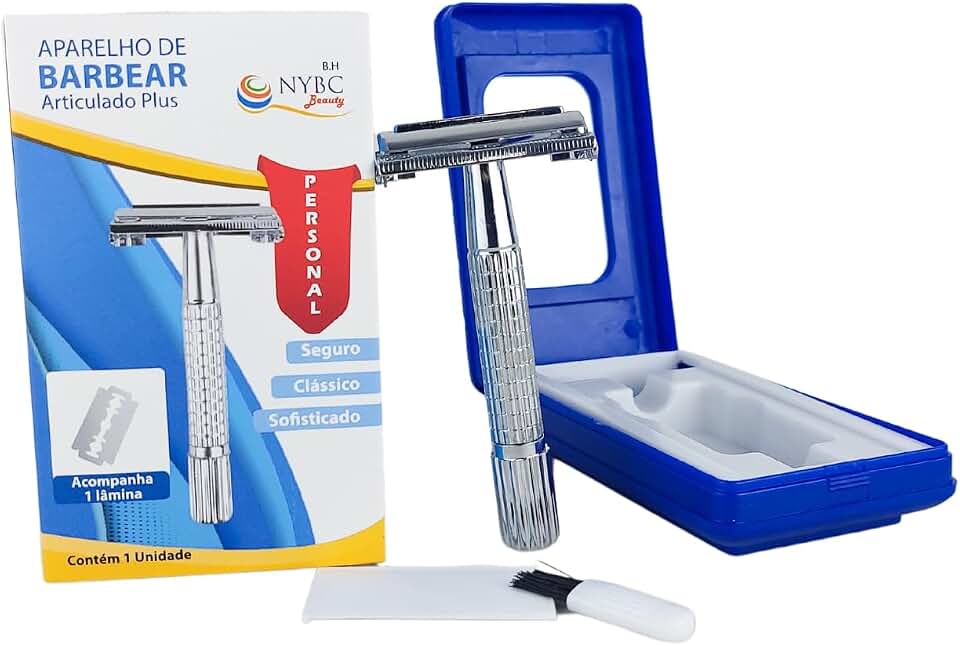 Aparelho de Barbear Articulado Plus, Aço Inoxidável, Estojo e Espelho, NYBC Beauty