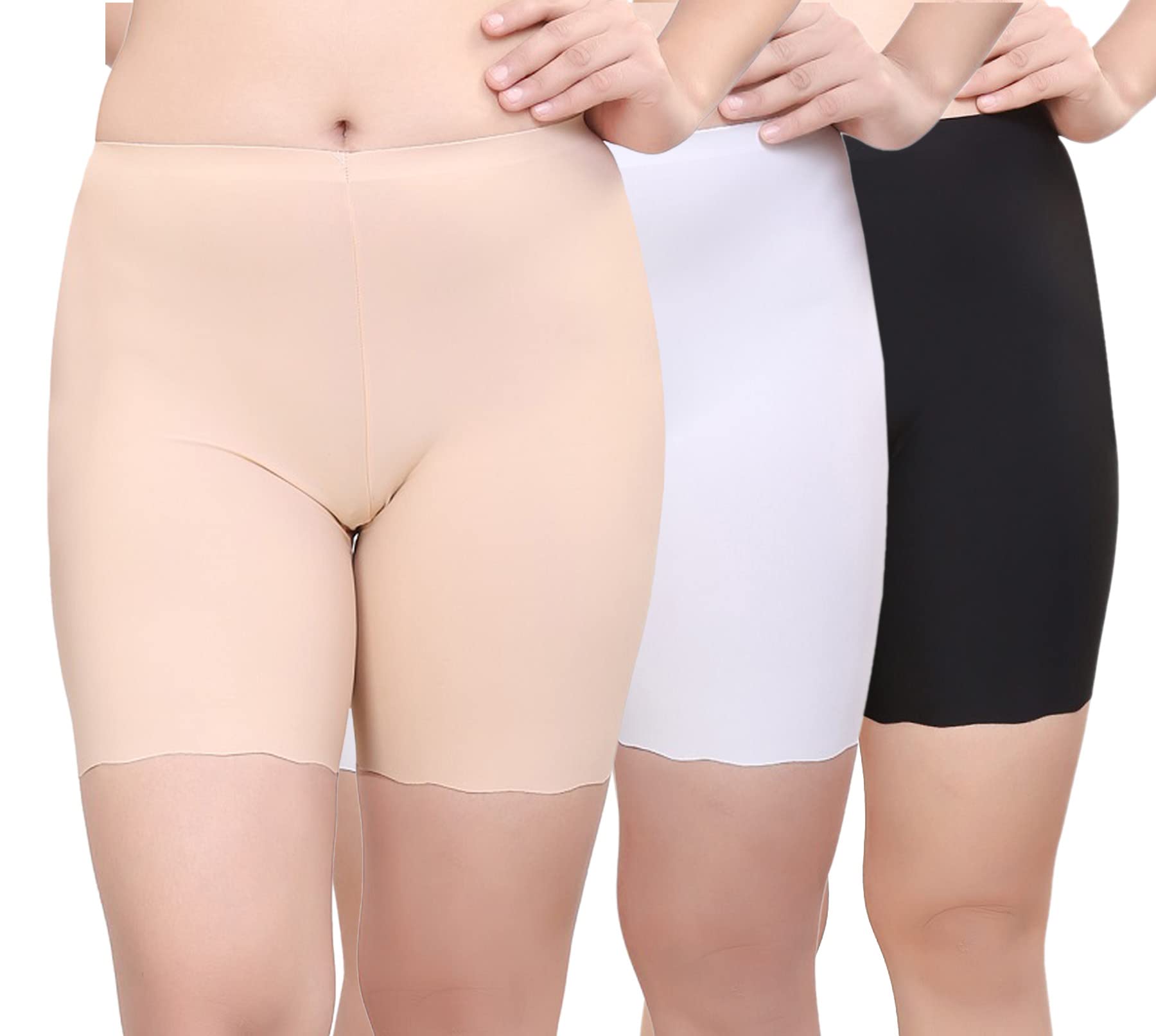 Women's/Girl's Seamless Smooth Ice Silk Boyshort Cycling Shorts Yoga Shorts Under Skirt Shorts Safety Shorts (Pack of 3)