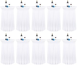 fani 10 Packs 24"x 43" Round Cocktail Table Skirt, Spandex Fitted High Top Table Skirt, Spandex Stretch Cocktail Tablecloth for Wedding Party Bar Banquet Birthday Tables(White)