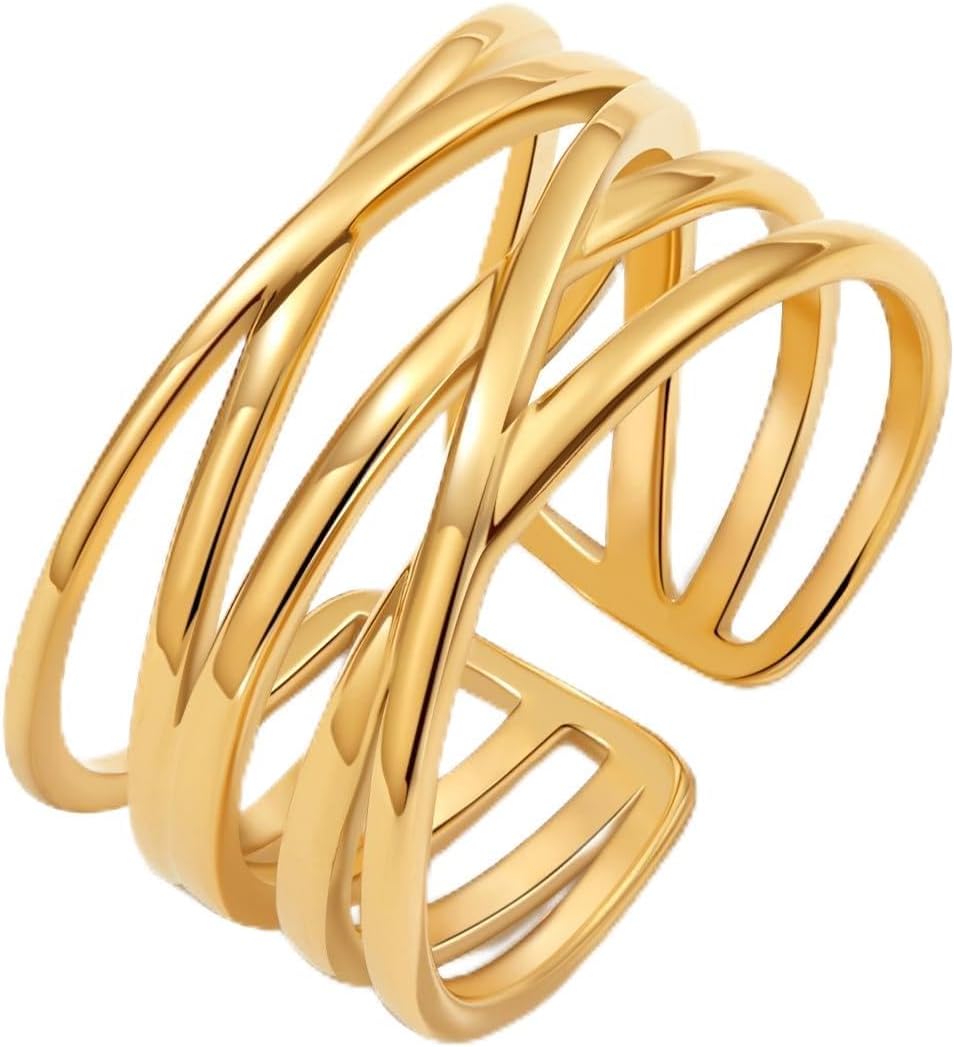 18K Gold Stacking Rings for Women, Dainty Slim Gold Plated Stainless Steel Non-Tarnish Waterproof Stackable Band Jewelry Size 4-11