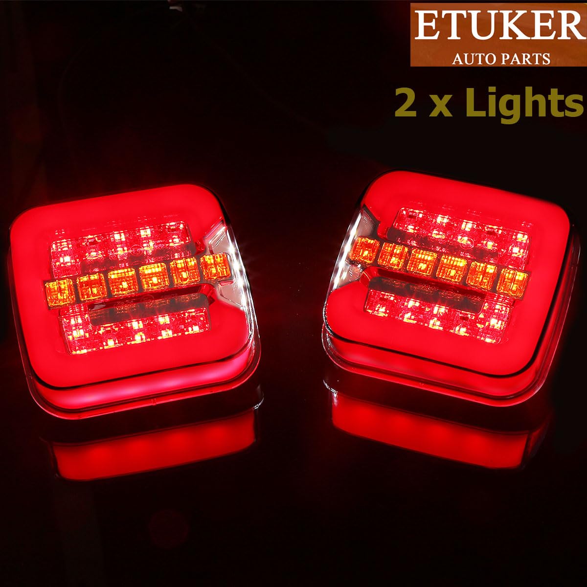 ETUKER 2 x aanhanger achterlichten led 4 functie 12/24 V waterdicht aanhanger achterlicht met kentekenplaatverlichting voor personenauto's tractor landbouwauto caravan