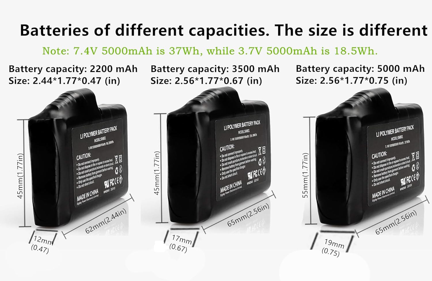 Rechargeable Battery for Heated Apparel,7.4V 5000mAh Li-Polymer Battery Pack Replacement for Heated Gloves, Mittens, Socks, Vest, Jacket, Hand Muff, Boots, Hat, Knee Braces(5000mAh) - Image 3