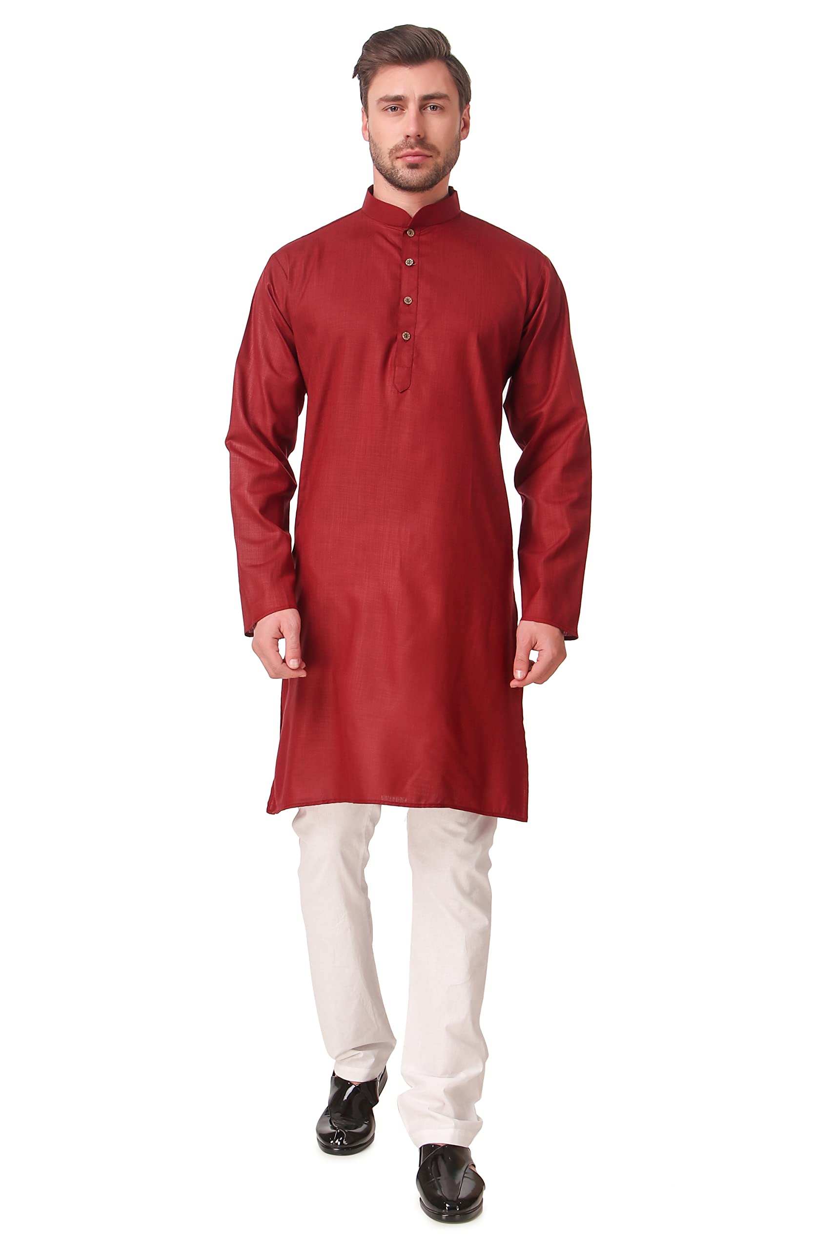 kacery Men's Indian Cotton Kurta Pajama Plain Knee Length AN530