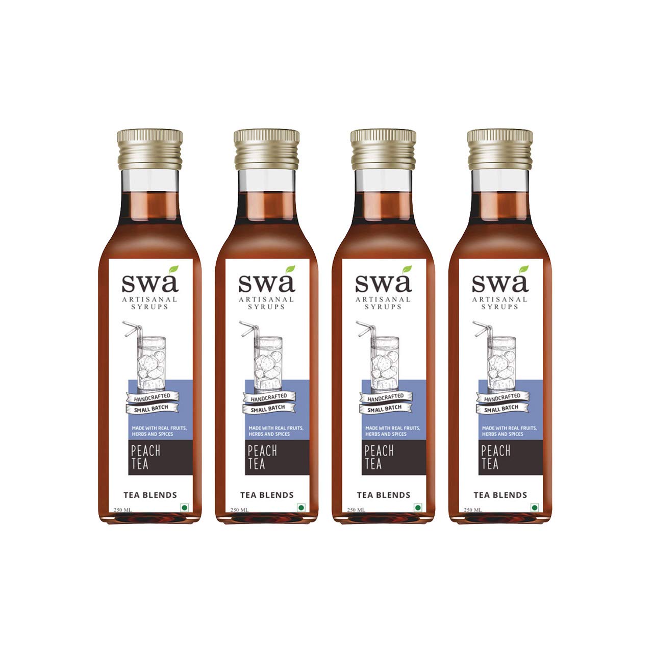 Swa Artisanal Syrups - Peach Iced Tea - Pack of 4 for Cocktails/Mocktails/Kid's Lemonades/House Parties - 100% Natural (250ml x 4)-image-19
