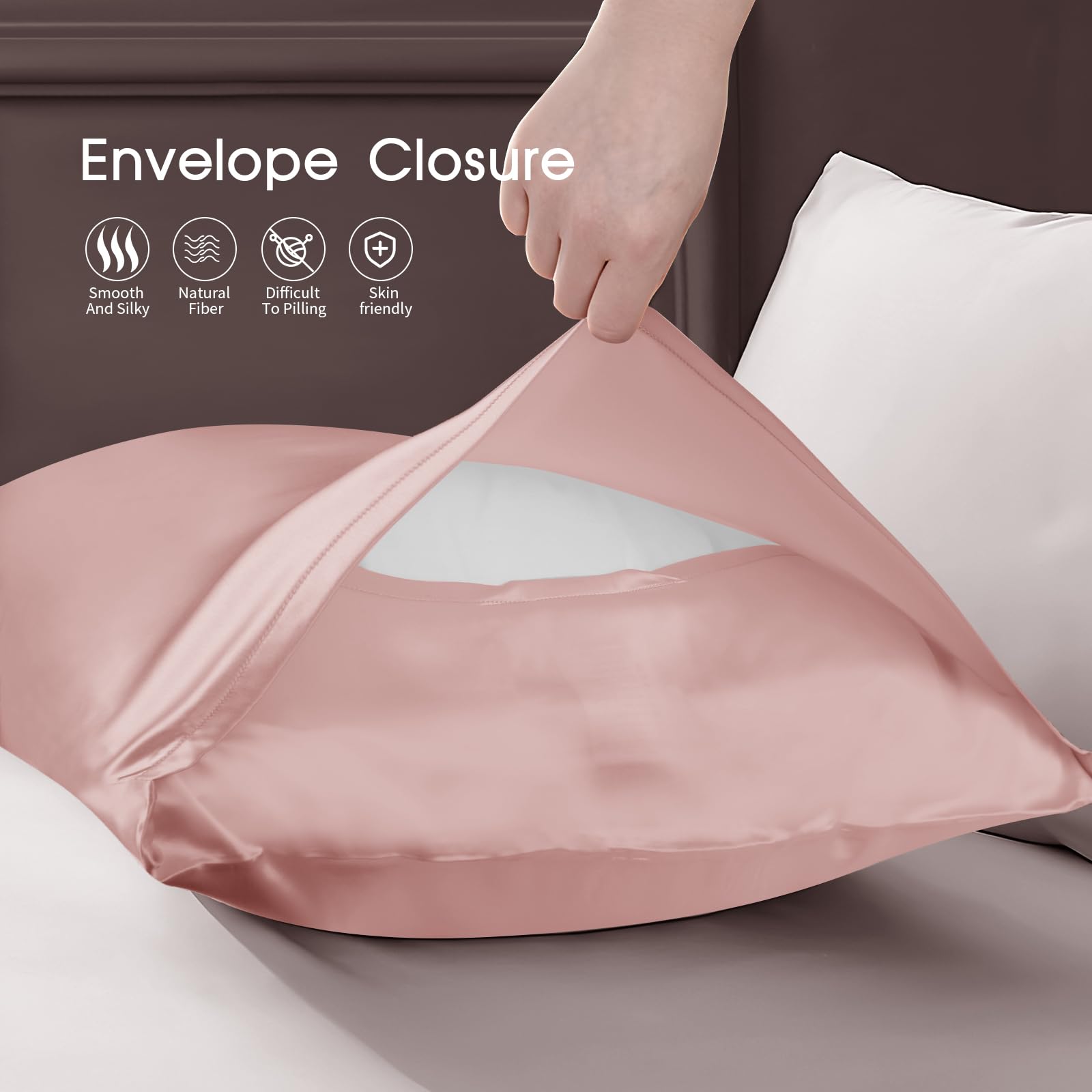 SILKTALE Mulberry Silk Pillowcase Set of 2 for Hair and Skin No Zipper Pink, Queen Size 50 x 75 cm, 100% Pure Mulberry Silk, 19 Momme - Image 2