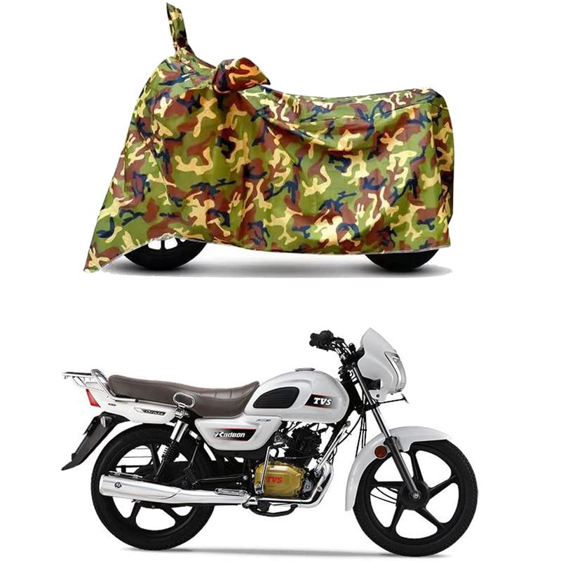 Image of Waterproof 100% PVC Coated Bike Scooty Two Wheeler Body Cover Compatible for TVS Radeon Base BS6 /UV-Rays /Heat Protection /Birds Dropping /Scratchproof /Dust Proof [6X6 Jungle Print]