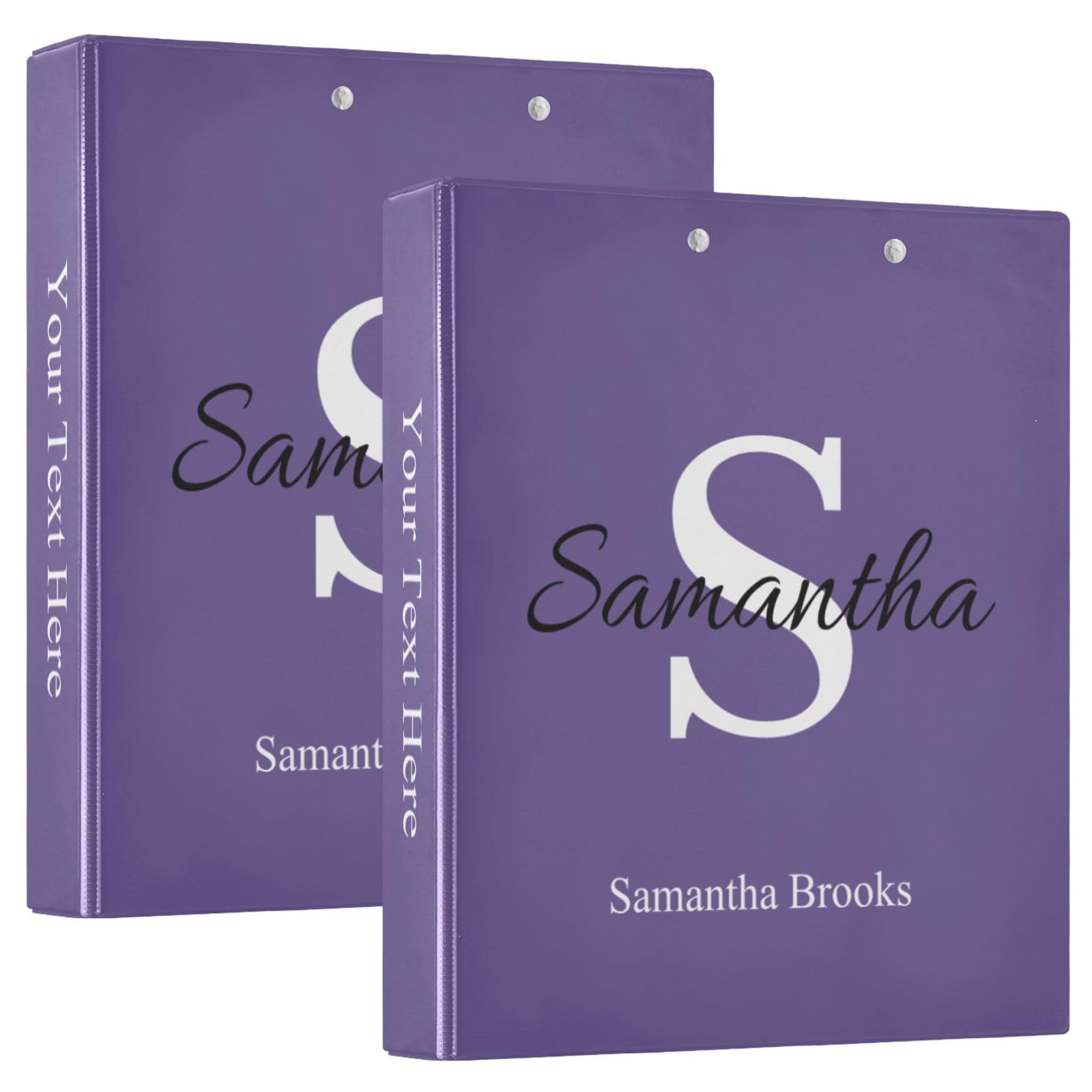 Custom Monogram - Carpeta de 3 anillas con nombre, violeta, paquete de 2
