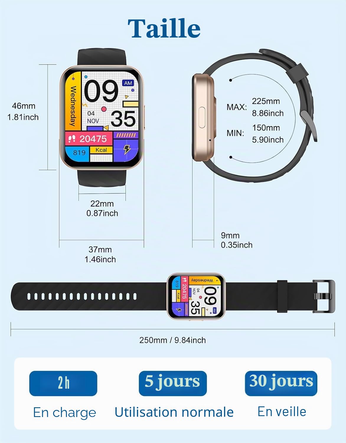 RUIMEN Montre Connectée Homme Femme Montre Sport Appel pour Android iOS | Smartwatch Etanche IP68 Podometre Cardiofrequencemetre Oxymetre SpO2 Multisport Notification Chronometre Cycle Menstruel