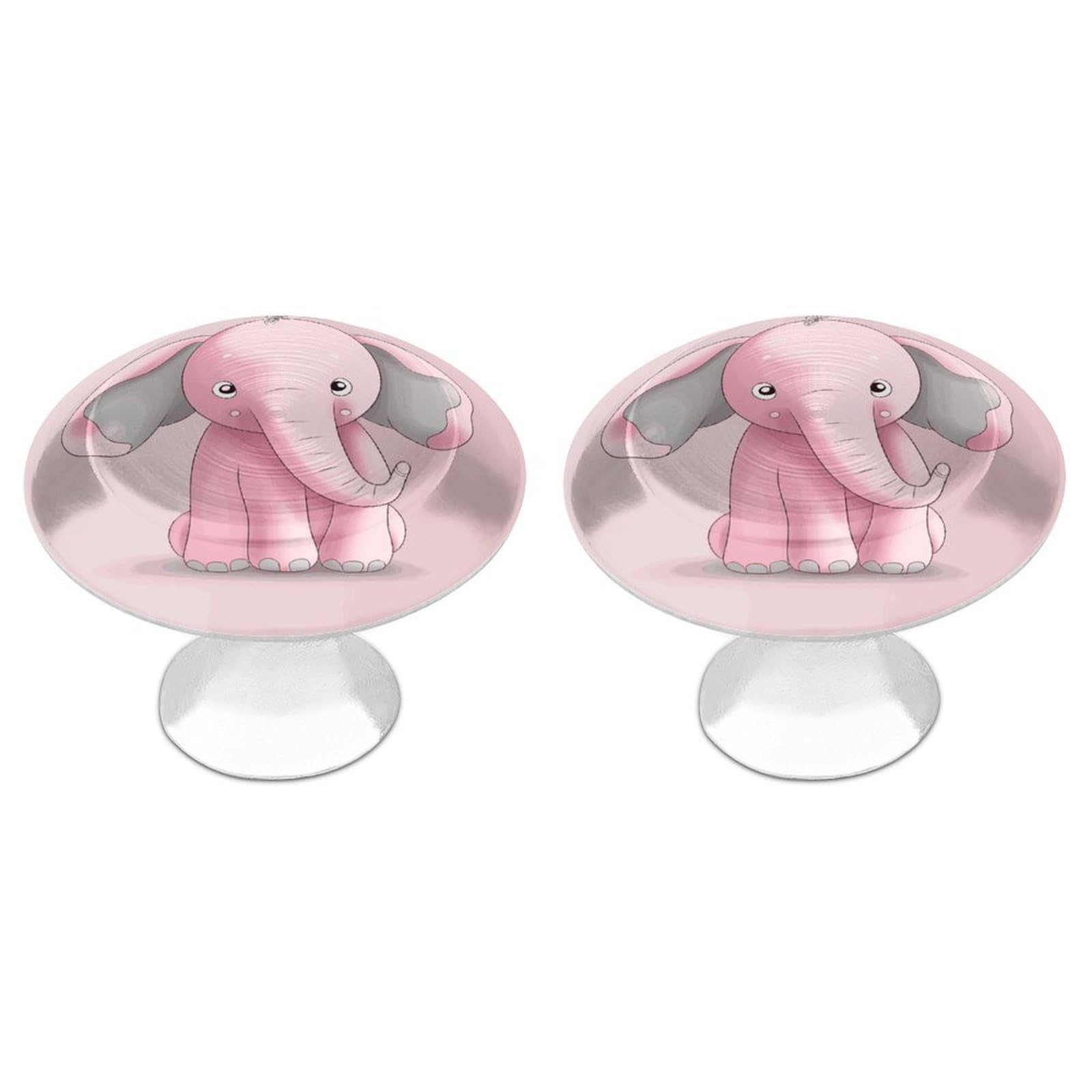 FekiLoot Pink Elephant Cabinet Knob 2 Pack Mini Round Drawer Pulls Stainless Steel Dresser Drawer Knobs Kitchen Drawer Hardware for Bathroom Dresser Closet Door Knobs