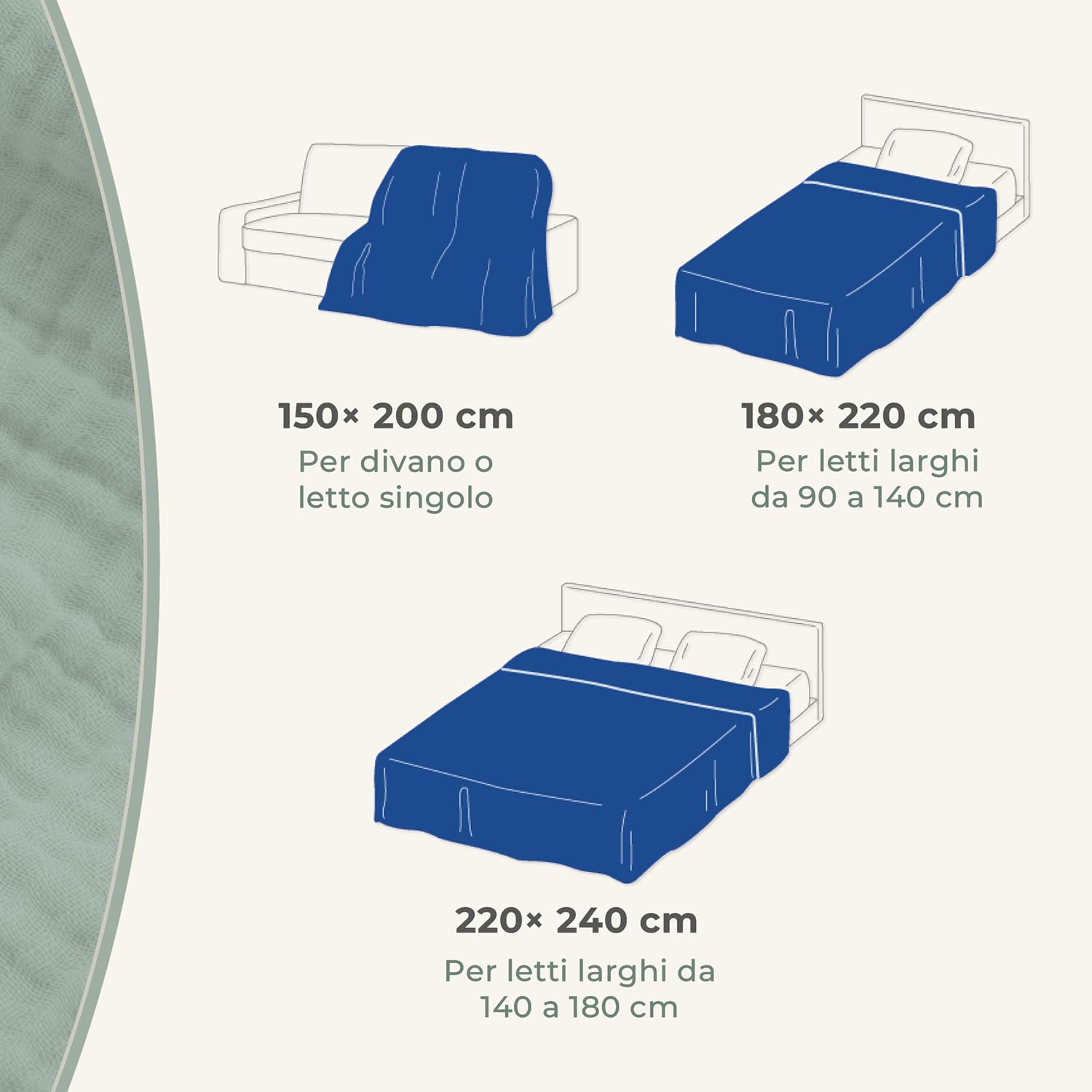 LAYNENBURG Copriletto in mussola Premium 180 x 220 cm - 100% cotone - coperta in cotone extra morbida come coperta accogliente, copriletto, copridivano, copridivano (blu)