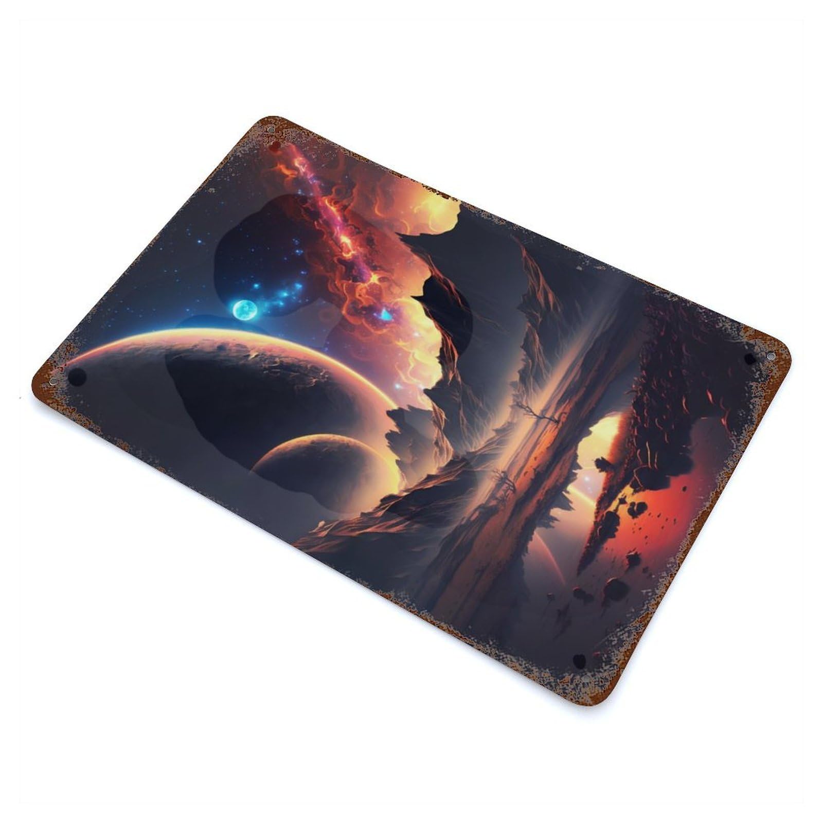 Cosmic Mountain Range 11.8"x7.9" Retro Metal Sign, Industrial Home Decor for Office, Studio And Wall Decor