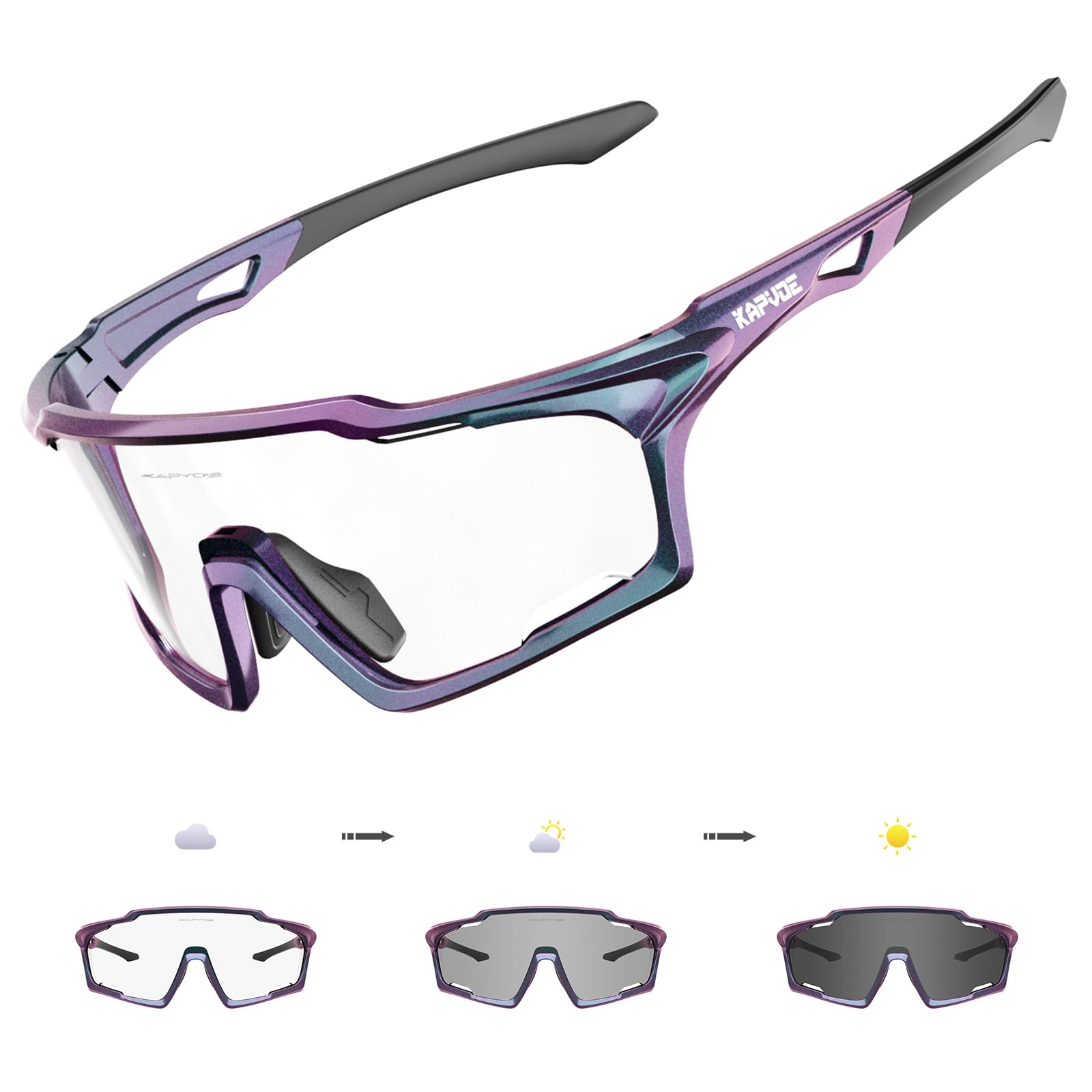 KAPVOE Gafas de Ciclismo Fotocromáticas, Protección UV400, Marco TR90, Gafas de Sol Deportivas Transparentes para Hombre