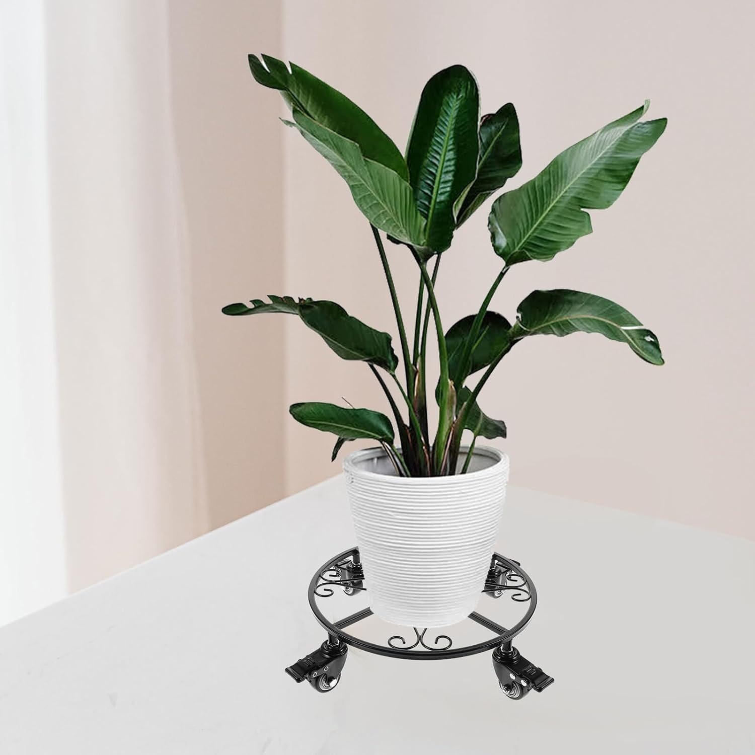 Universal Iron Base Flowerpot Stand with 27cm Metal Wheels, 10cm Height Moving Plant Caddy for Indoor Outdoor Planter Mobility and Stability