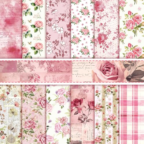 Catálogo de Papel rosa los mejores 5. 47 Konsait - 24 hojas de papel de libro de recortes de flores rosas de 12 x 12 pulgadas, papel de doble cara con estampado floral para cartulina decorativa para hacer tarjetas,...