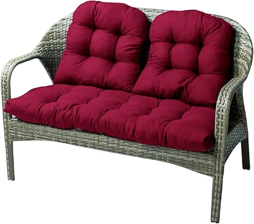 Miniatura 33 de Cojines de asiento de mimbre para patio al aire libre, almohadillas de banco de jardín, cojines de silla para patio, sofá biplaza de mimbre marrón