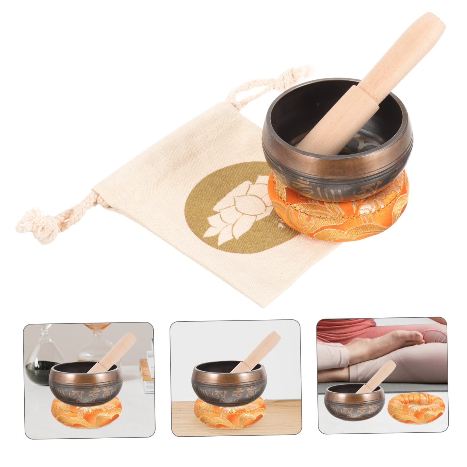 FOMIYES 1 Set Buddha Sound Bowl Slate Garden Labels Pumice Stone for Feet Singing Bowl Kit Singing Bowls Tibetan Sound Bowl Brass Singing Bowl Tibetan Music Bowls Polyester To Heal Nepal