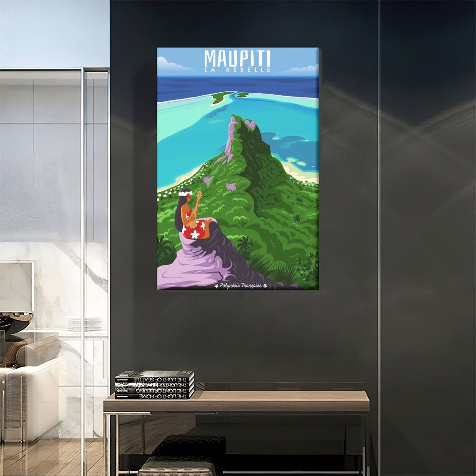QSWSW Poster de voyage vintage Teahupo'o Tahiti Surf sur toile - Cadeau - Décoration murale - Affiches décoratives modernes pour la famille QSWSW Poster de voyage vintage Teahupo'o Tahiti Surf sur toile - Cadeau - Décoration murale - Affiches décoratives modernes pour la famille