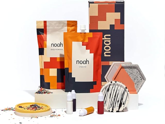noah Jesmonite & Terrazzo Craft Kit - Complete DIY Set - Casting Kit for Beginners - Great Gift Idea (Hexagon & Round Coaster Moulds/Primary Colours)