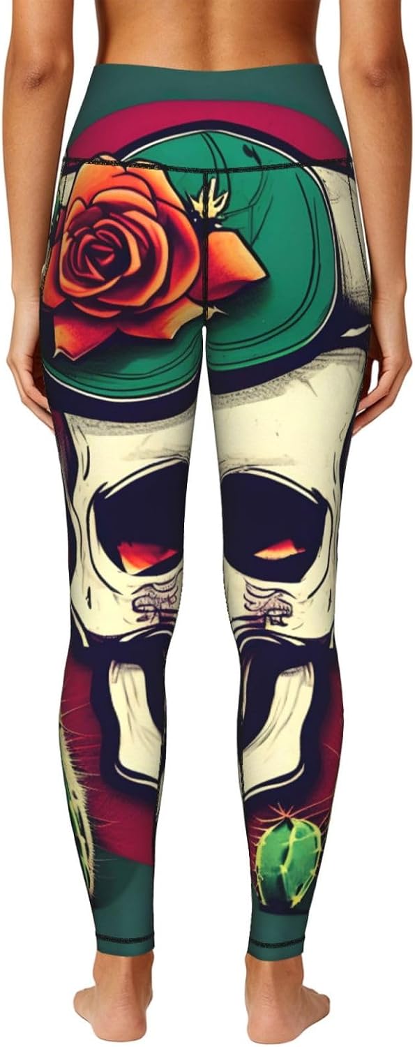 Skull of Bull and Cute Cactus Print Premium Leggings for Women,Fitness Clothing,for All Seasons and Occasions