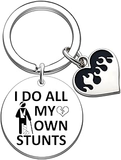 Funny Get Well Soon After Surgery Gifts Keychain Knee Surgery Gifts for Women Men Stuntmen Broken Arm Hand Bone Elbow Injury Broken Leg Gift for Him I Do All My Own Stunts Keyring