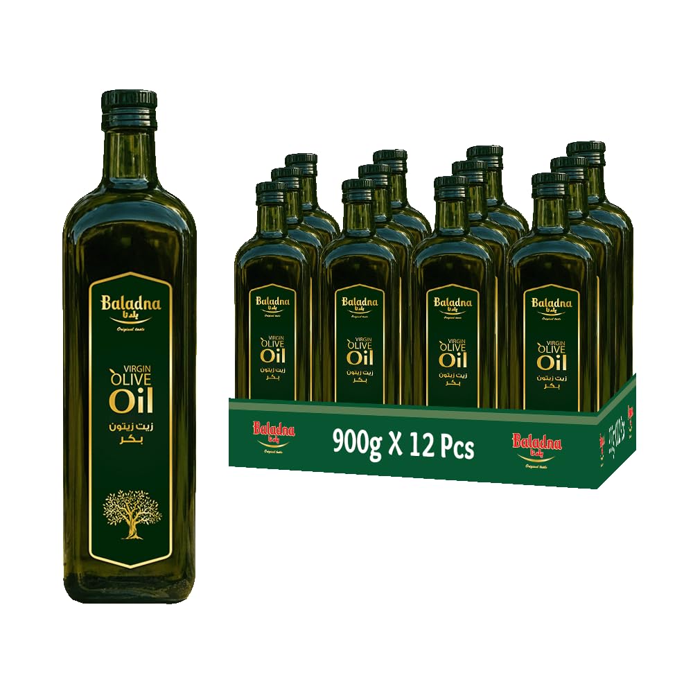 Baladna Natives Olivenöl Extra 900 g x 12 | Kaltgepresst | Ideal für Salate, Würzen, Marinieren & Kochen | Vegan | Glutenfrei | Halal | Keto | Auch zur Pflege von trockenem, sprödem Haar geeignet