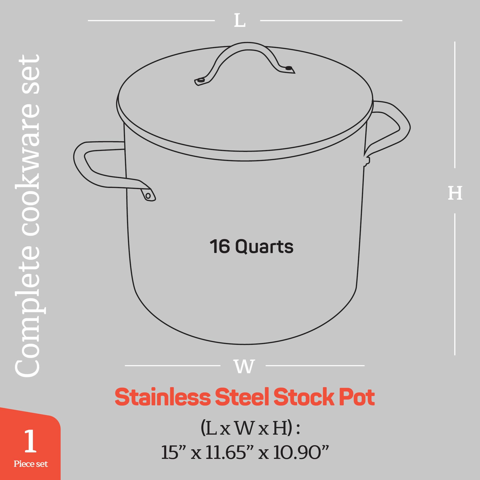 Stainless Steel Stockpot 16 Quart - Durable & Even Heating -2 Stainless Steel Stockpot 16 Quart - Durable & Even Heating -2